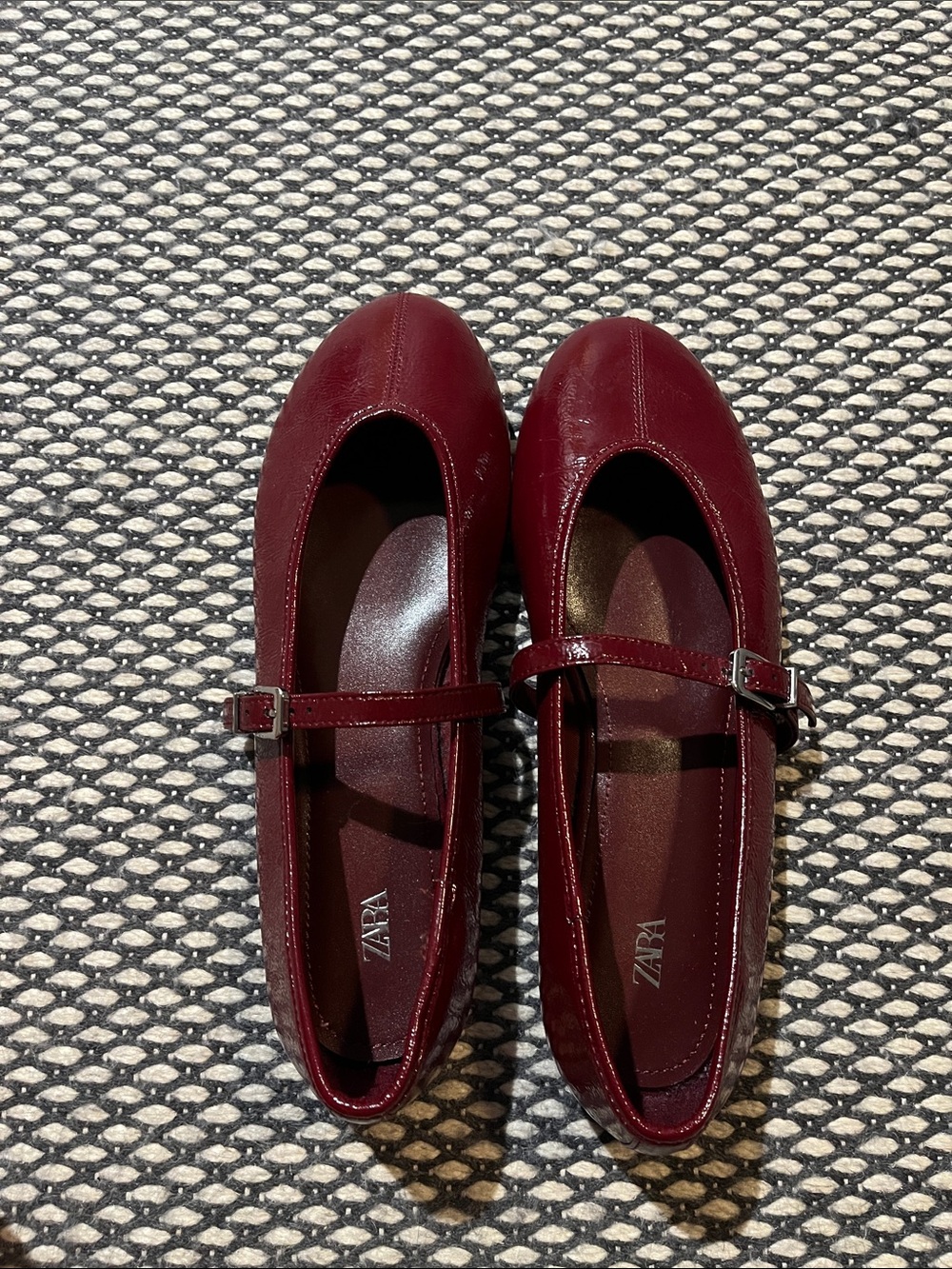 Zara Burgundy Patent Mary Jane Flats